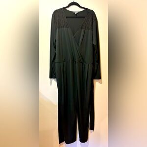 Concepts Plus Size 3x Black Jumper Jumpsuit Lace Detail Belt Pockets Long Sleeve